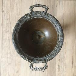 NAPOLEON III Pair of antique patinated bronze vases with marble 19th Century