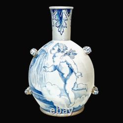 NEVERS ANCIENT LARGE BOTTLE GOURD EARTHENWARE 19th CENTURY DECORATION OF A CHERUB