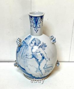 NEVERS ANCIENT LARGE BOTTLE GOURD EARTHENWARE 19th CENTURY DECORATION OF A CHERUB