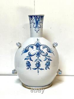 NEVERS ANCIENT LARGE BOTTLE GOURD EARTHENWARE 19th CENTURY DECORATION OF A CHERUB