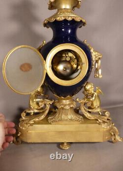 Napoleon III Blue Sevres Porcelain and Gilt Bronze Clock, 19th Century