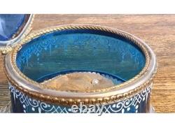 Napoleon III Era Blue Enamelled Glass and Bronze Jewelry Box Set 19th Century