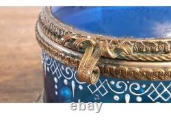 Napoleon III Era Blue Enamelled Glass and Bronze Jewelry Box Set 19th Century