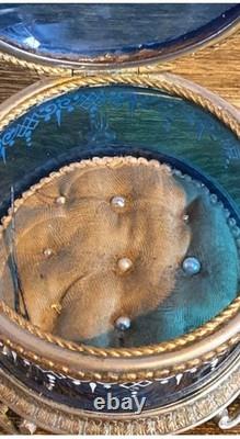 Napoleon III Era Blue Enamelled Glass and Bronze Jewelry Box Set 19th Century