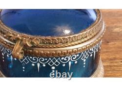Napoleon III Era Blue Enamelled Glass and Bronze Jewelry Box Set 19th Century