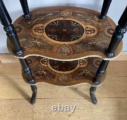 Napoleon III period shelf with marquetry trays, gallery, and brass decorations