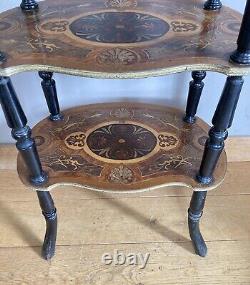 Napoleon III period shelf with marquetry trays, gallery, and brass decorations