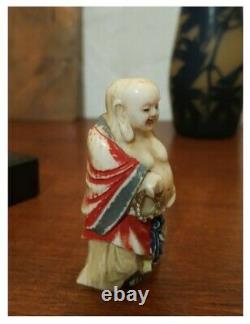 Netsuke Ancient Polychrome Ivory Meiji Era 19th Century