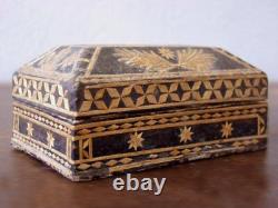Nineteenth Century Blackened Cardboard Box with Straw Marquetry