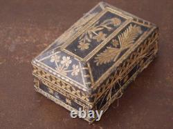 Nineteenth Century Blackened Cardboard Box with Straw Marquetry