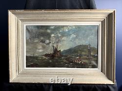 OIL PAINTING ON CANVAS, LATE 19TH CENTURY NAVAL MARITIME SCENE BOAT AT SEA