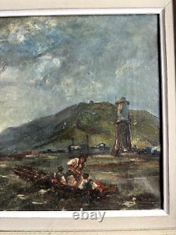 OIL PAINTING ON CANVAS, LATE 19TH CENTURY NAVAL MARITIME SCENE BOAT AT SEA