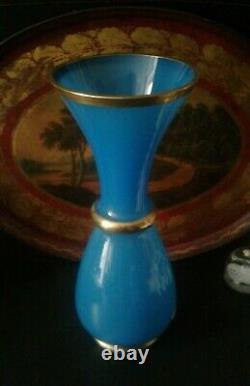 OLD LARGE BLUE AND GOLD OPALINE VASE 46cm XIXth CENTURY NAPOLEON III ERA