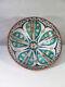 Old Polychrome Ceramic Plate With Flower Design From Mokhfia, Morocco, Fes, 19th Century.