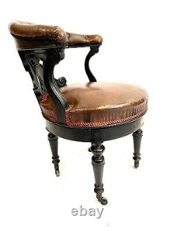 Office Chair Of Minister From The Xixth Epoque Napoleon III Wood Black Leather
