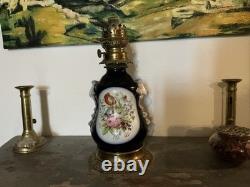 Oil Lamp Porcelain from Bayeux/Valentine Decor Flowers Napoléon III Period