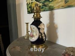 Oil Lamp Porcelain from Bayeux/Valentine Decor Flowers Napoléon III Period