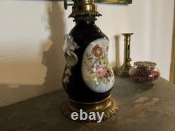 Oil Lamp Porcelain from Bayeux/Valentine Decor Flowers Napoléon III Period