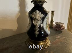 Oil Lamp Porcelain from Bayeux/Valentine Decor Flowers Napoléon III Period
