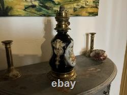 Oil Lamp Porcelain from Bayeux/Valentine Decor Flowers Napoléon III Period
