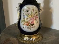 Oil Lamp Porcelain from Bayeux/Valentine Decor Flowers Napoléon III Period