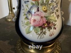 Oil Lamp Porcelain from Bayeux/Valentine Decor Flowers Napoléon III Period