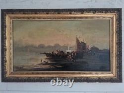 Oil On Canvas D'emile Vernier, Return Of Fishing Breton, Epoque End 19th