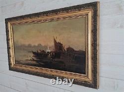 Oil On Canvas D'emile Vernier, Return Of Fishing Breton, Epoque End 19th