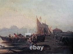 Oil On Canvas D'emile Vernier, Return Of Fishing Breton, Epoque End 19th