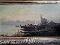 Oil On Canvas D'emile Vernier, Return Of Fishing Breton, Epoque End 19th