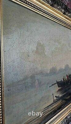 Oil On Canvas D'emile Vernier, Return Of Fishing Breton, Epoque End 19th