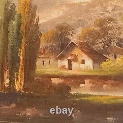 Oil On Canvas Fishermen By River, Era XIX Ème, Style Barbizon