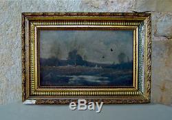 Oil On Canvas Landscape Signed And Framed Of XIX Erate To Restore