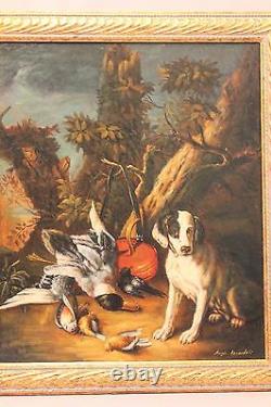 Oil On Canvas Painting By Rénardelli Hunting Scene Era Xixth Century