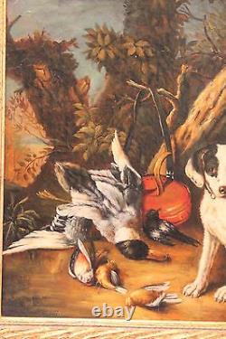 Oil On Canvas Painting By Rénardelli Hunting Scene Era Xixth Century