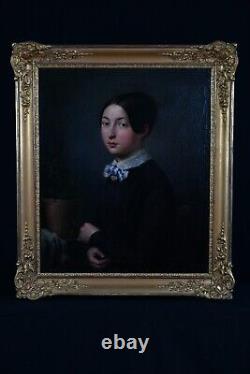 Oil On Canvas Portrait Of Young Woman Epoque Xixème Cadre Doré Napoleon III