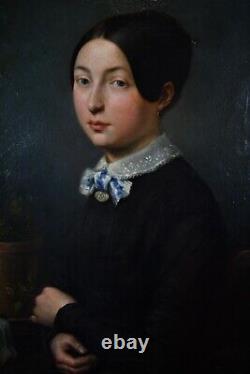 Oil On Canvas Portrait Of Young Woman Epoque Xixème Cadre Doré Napoleon III