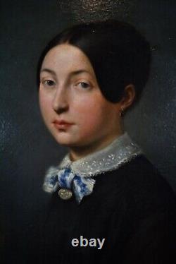 Oil On Canvas Portrait Of Young Woman Epoque Xixème Cadre Doré Napoleon III