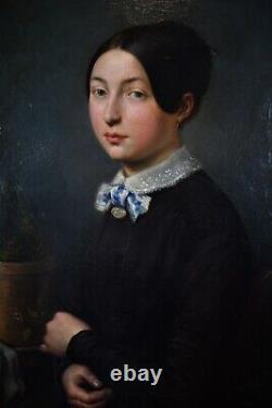 Oil On Canvas Portrait Of Young Woman Epoque Xixème Cadre Doré Napoleon III