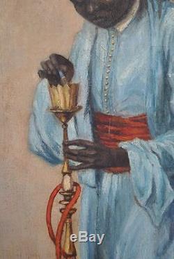 Oil On Panel Orientalist Man With Shisha Time XIX Eme