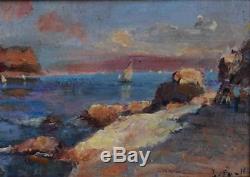 Oil On Panel Xixth Representative Cassis Signed Gauthier