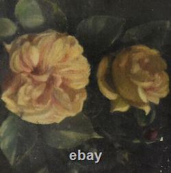 Oil Painting Landscape Bouquet Of Roses Period Late 19th Century