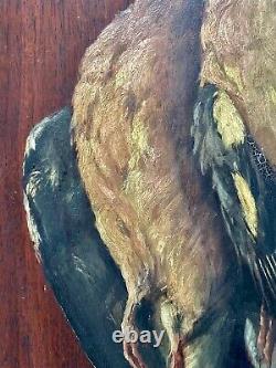 Oil Painting On Dead Nature Panel At Palombes Gibier Hunting Age 19th