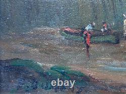 Oil Painting On Marine Panel Seaboard Boats Characters Epoque XIX Ème