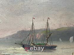 Oil Painting On Marine Panel Seaboard Boats Characters Epoque XIX Ème