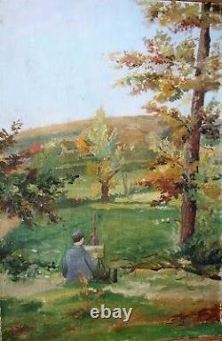 Oil-landscape-paint-portrait-epoque XIX Eme-post Barbizon-horse