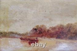 Oil on Wood, Le Marais, Boat at Anchor, 19th Century, Period Frame / Marine