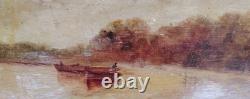Oil on Wood, Le Marais, Boat at Anchor, 19th Century, Period Frame / Marine