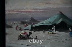 Oil on panel, Orientalist, signed, late 19th century, caravan in the desert