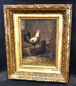Oil painting of a chicken coop scene French school 19th century